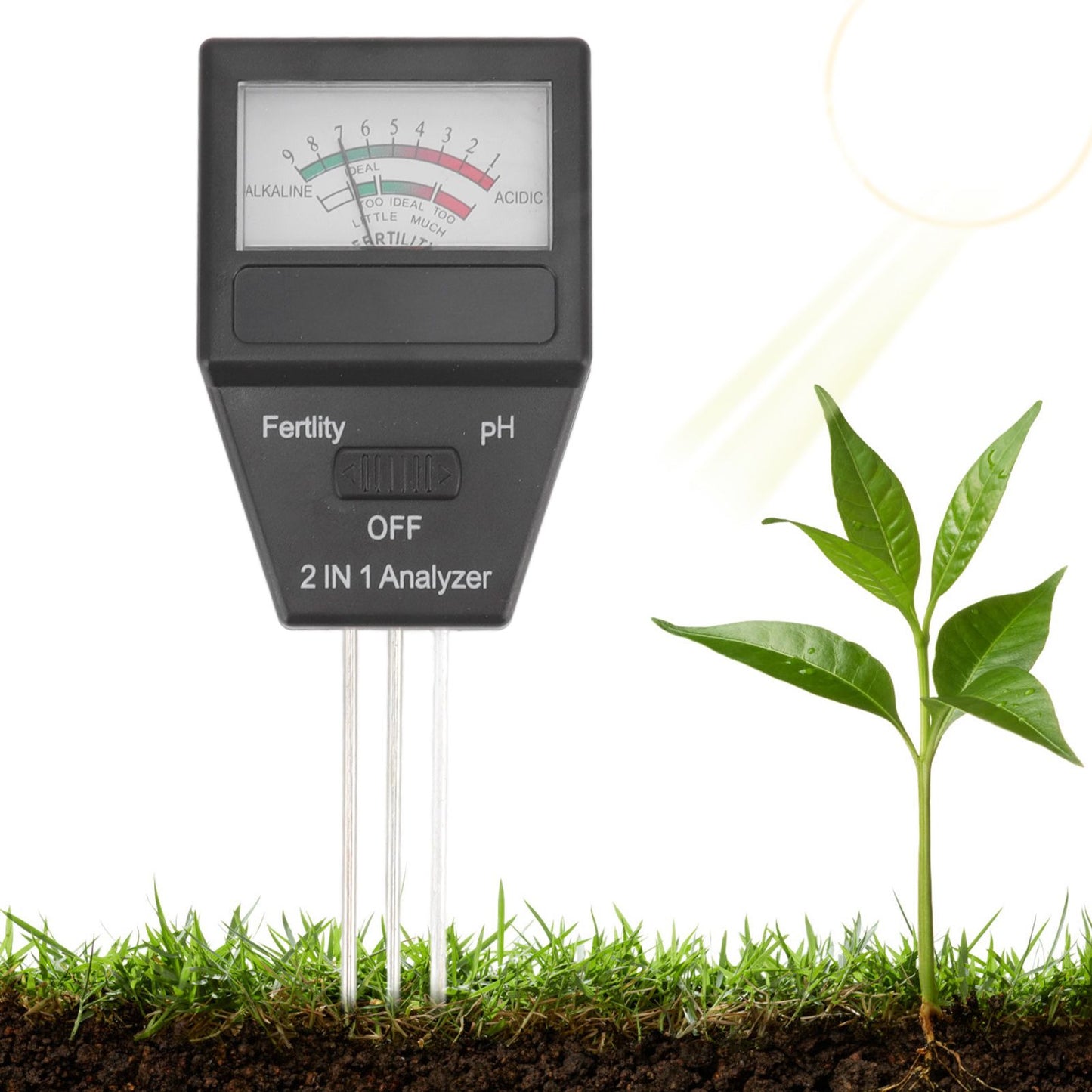 2 in 1 Soil PH Meter Soil Fertility Tester with 3 Probes for Home Garden Lawn Farm Indoor and Outdoor Use