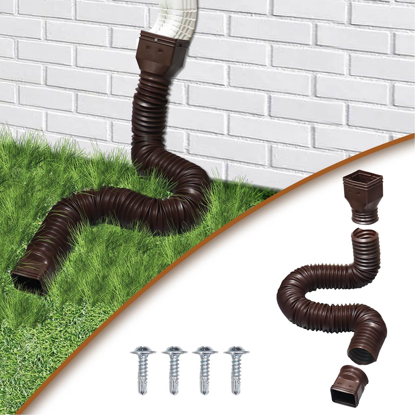 Downspout Extender Retractable Rain Gutter Drainage Pipe Down Spout Drain Extensions Brown