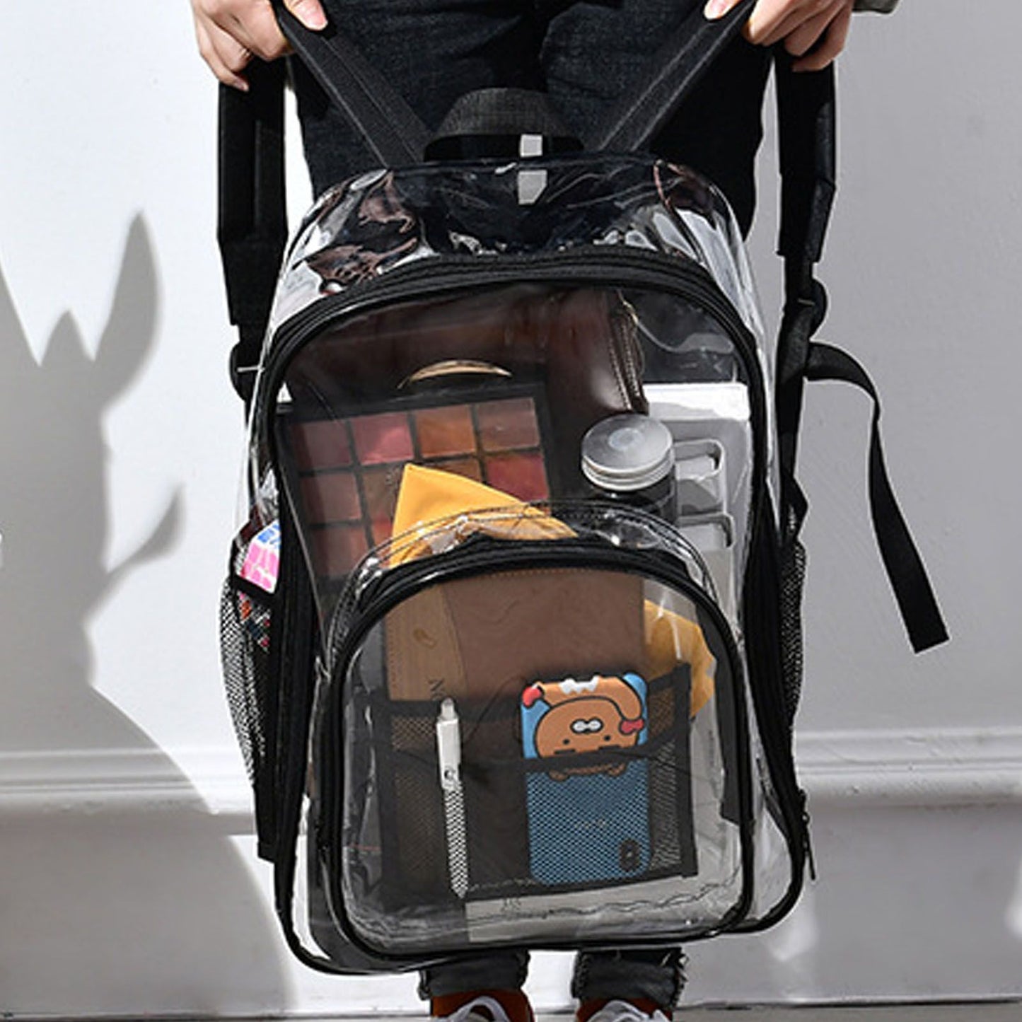 Laptop Backpack School Bags Black Transparent PVC Waterproof Large Capacity for School College Student 36x28x12cm