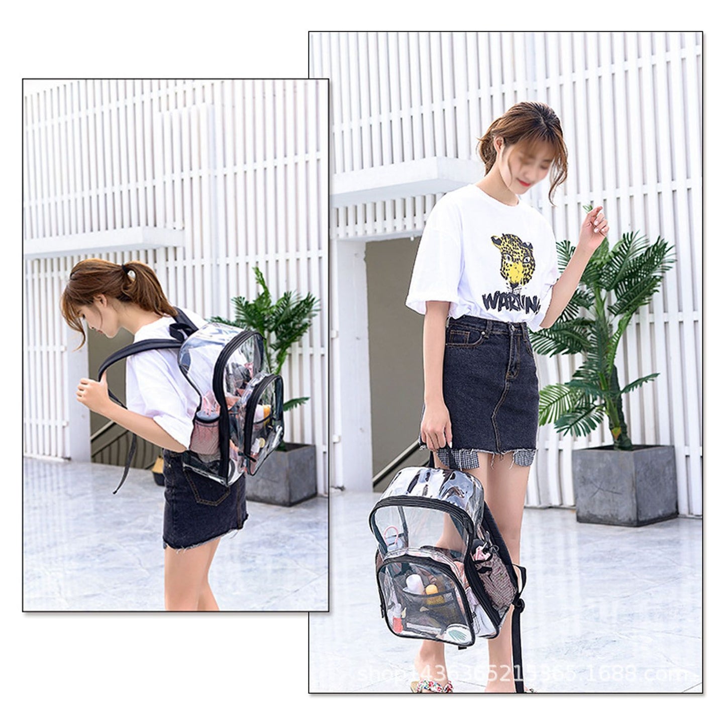 Laptop Backpack School Bags Black Transparent PVC Waterproof Large Capacity for School College Student 36x28x12cm