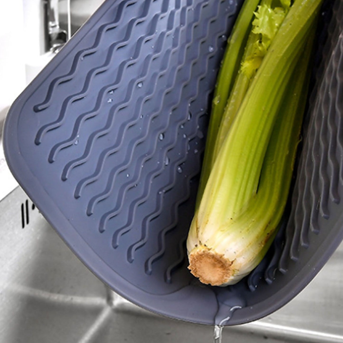 Table Insulating Rubber Mat Anti Slip Waterproof Heat Resistant Dish Drying Placemat for Kitchen Blue