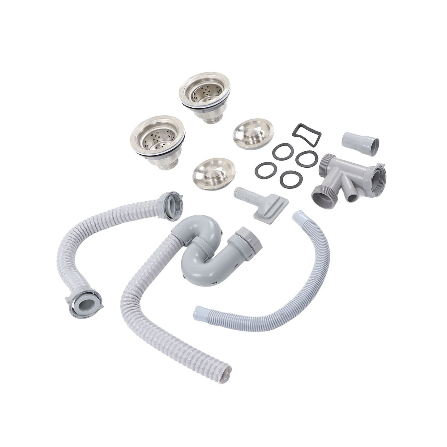 Kitchen Sink Drainer Pipe Stainless Steel S Bent with Double Drains Sewer Pipe Set for Bathroom Home