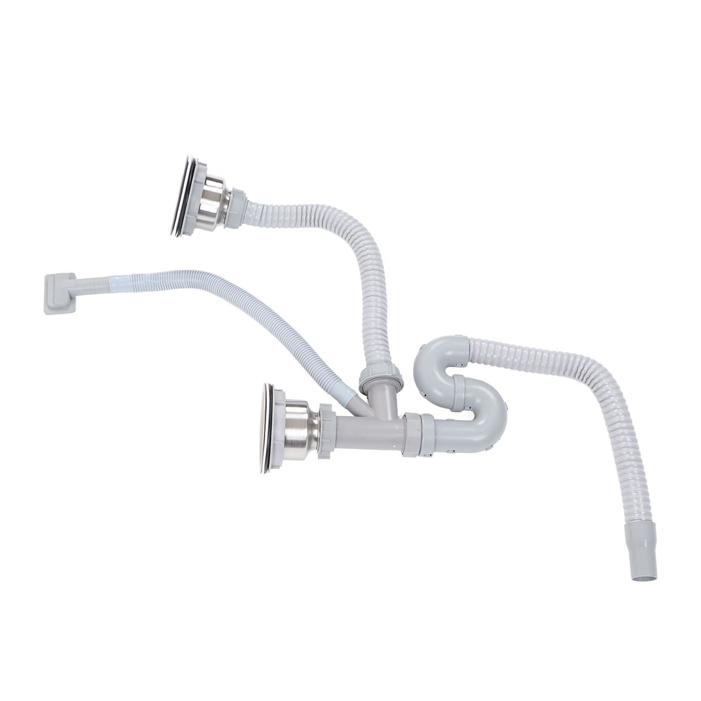 Kitchen Sink Drainer Pipe Stainless Steel S Bent with Double Drains Sewer Pipe Set for Bathroom Home