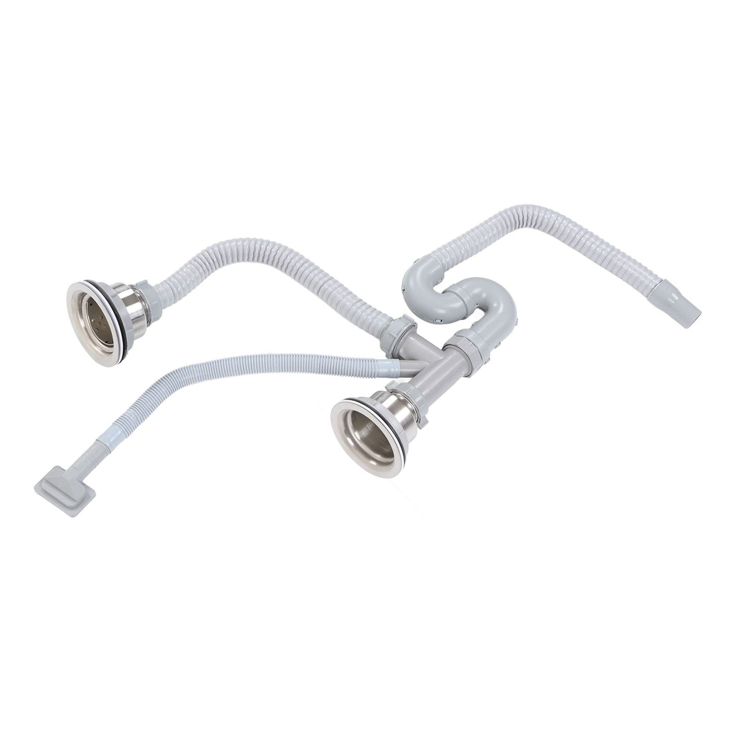 Kitchen Sink Drainer Pipe Stainless Steel S Bent with Double Drains Sewer Pipe Set for Bathroom Home