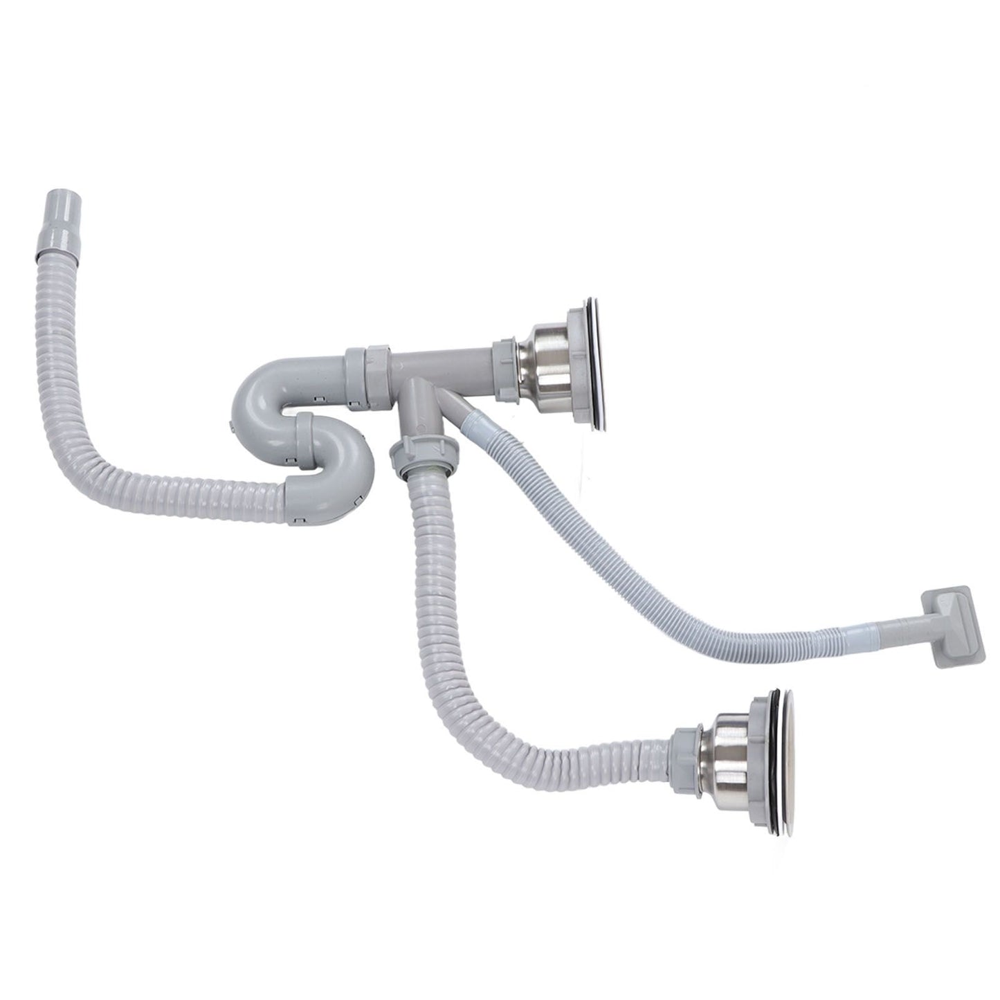 Kitchen Sink Drainer Pipe Stainless Steel S Bent with Double Drains Sewer Pipe Set for Bathroom Home