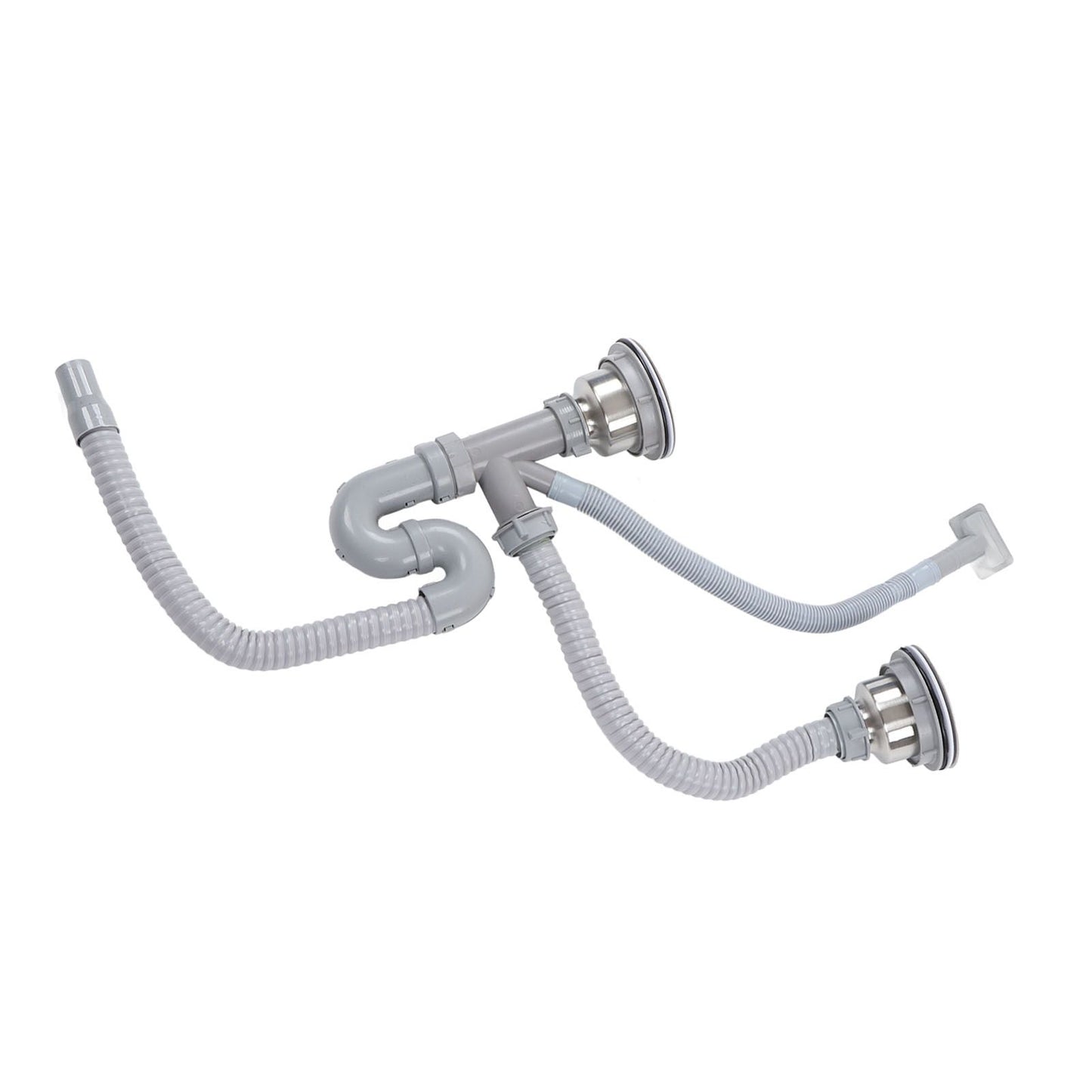Kitchen Sink Drainer Pipe Stainless Steel S Bent with Double Drains Sewer Pipe Set for Bathroom Home