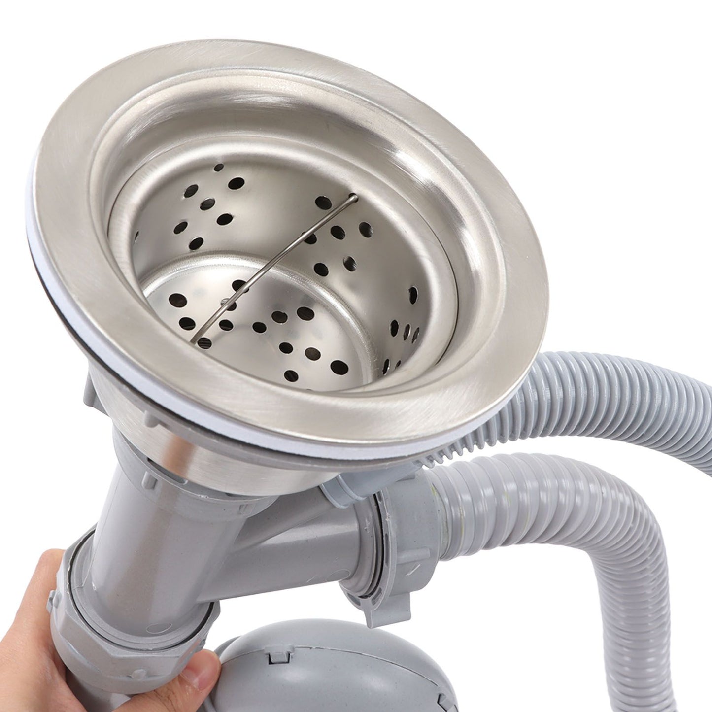 Kitchen Sink Drainer Pipe Stainless Steel S Bent with Double Drains Sewer Pipe Set for Bathroom Home