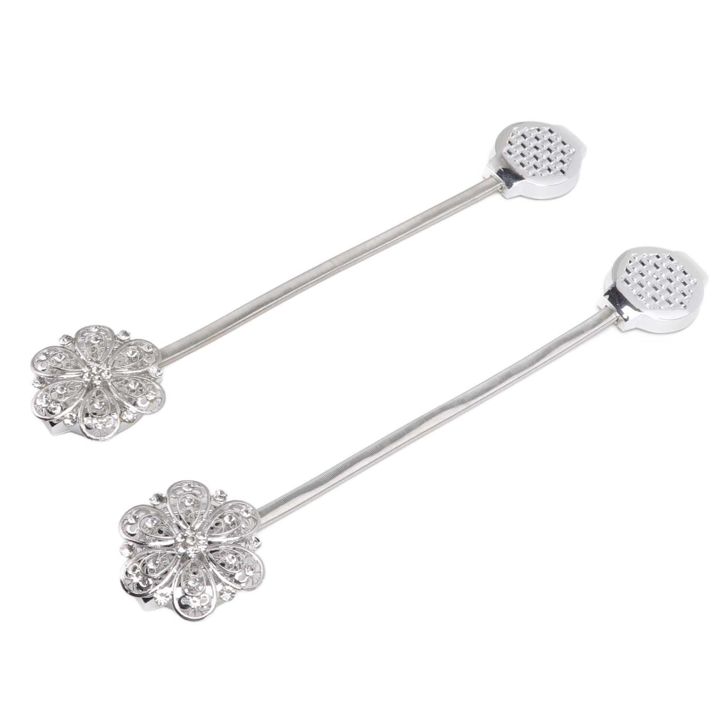 2Pcs Crystal Curtain Magnetic Tieback Stainless Steel Elegant Flower Curtain Clips Buckle for Living Room Bedroom