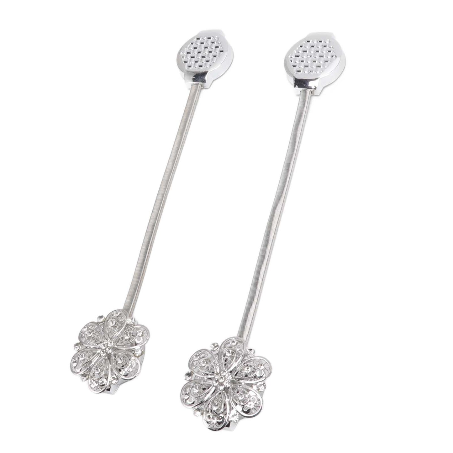 2Pcs Crystal Curtain Magnetic Tieback Stainless Steel Elegant Flower Curtain Clips Buckle for Living Room Bedroom