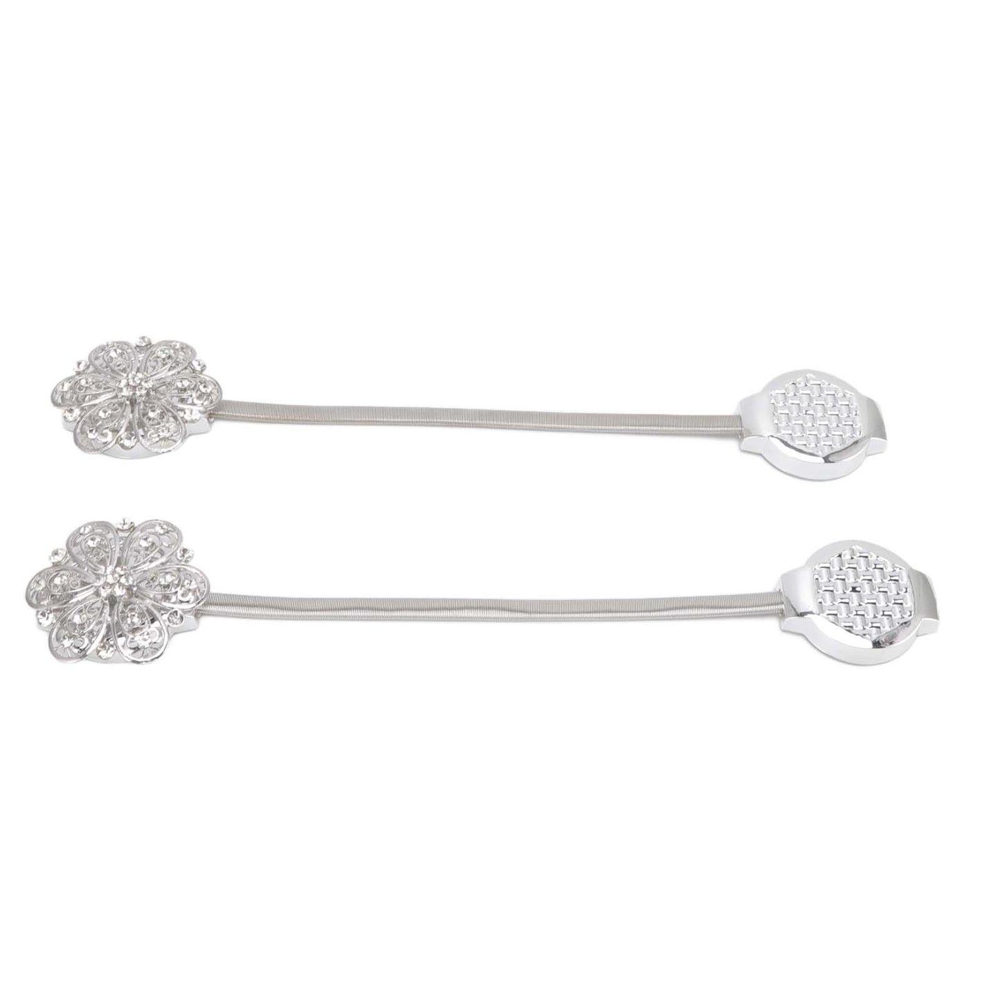 2Pcs Crystal Curtain Magnetic Tieback Stainless Steel Elegant Flower Curtain Clips Buckle for Living Room Bedroom