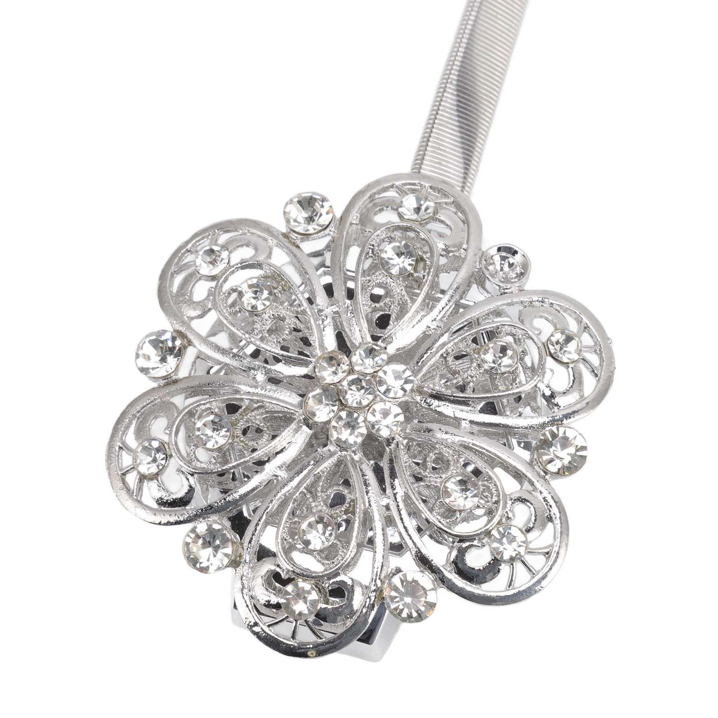 2Pcs Crystal Curtain Magnetic Tieback Stainless Steel Elegant Flower Curtain Clips Buckle for Living Room Bedroom