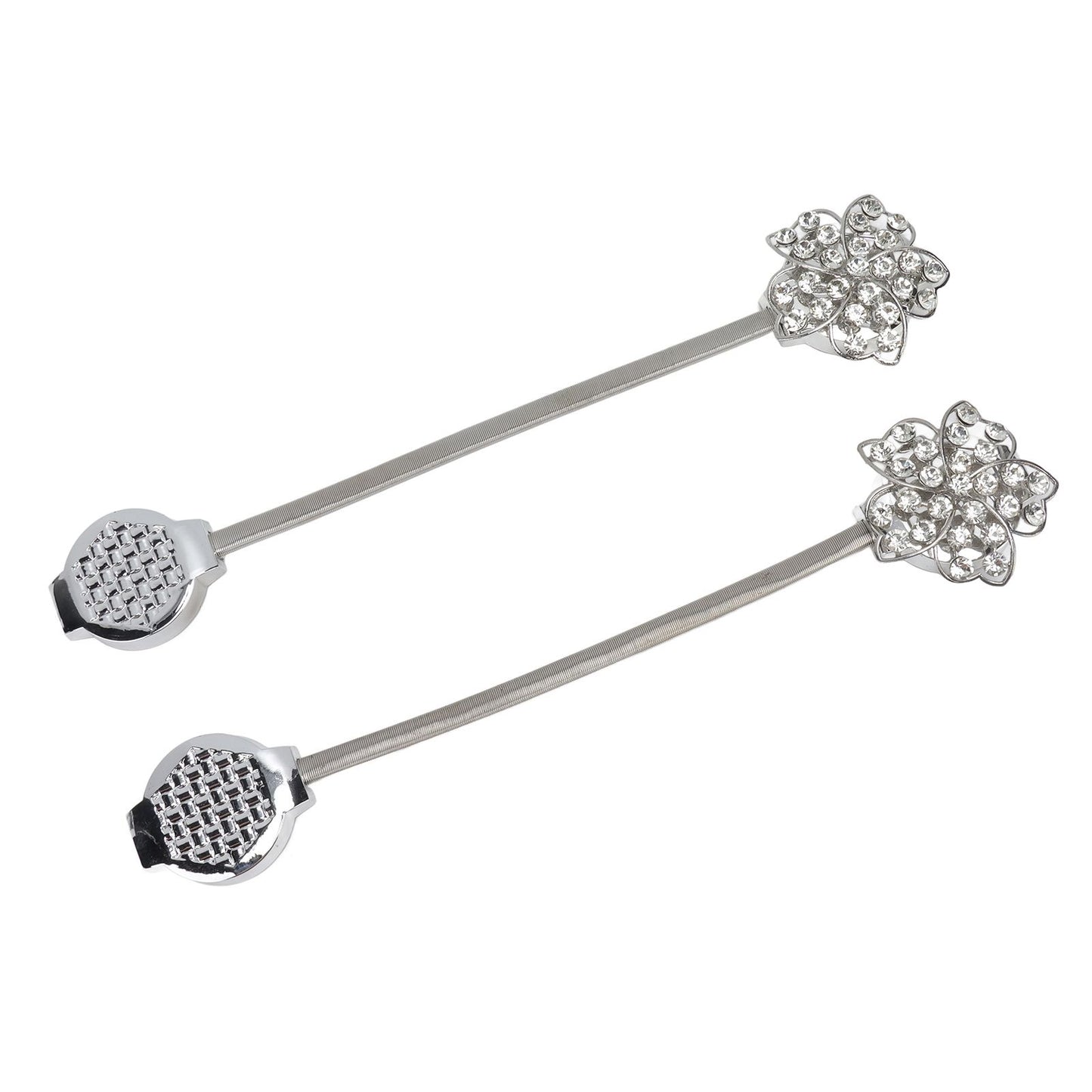 2Pcs Magnetic Curtain Tiebacks Stretchy Sparkling Crystal Flower Curtain Buckle Clips Stainless Wire Curtain Bind