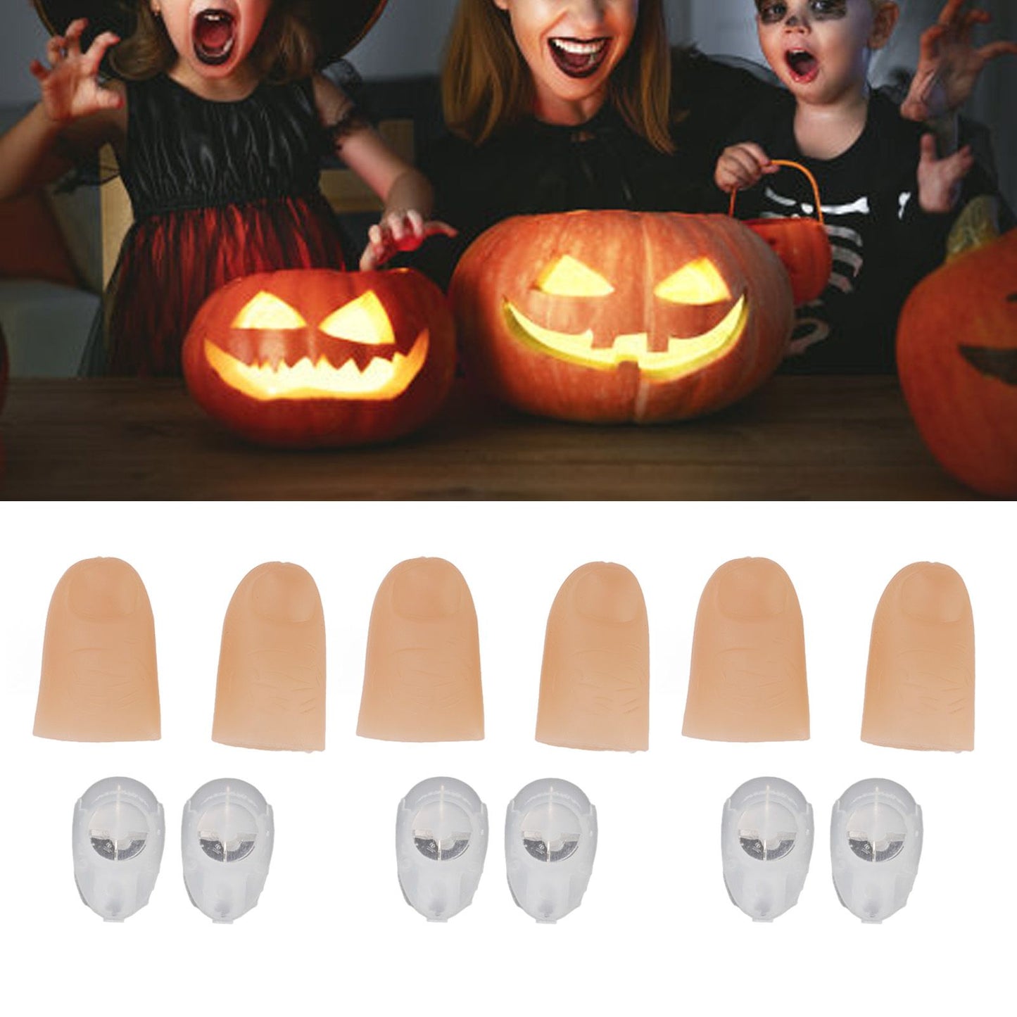 5 Pairs Finger Light Up Thumb PVC 3V 40mAh Battery Powered 4.5cm LED Fake Finger Lights for Performance Prop Green
