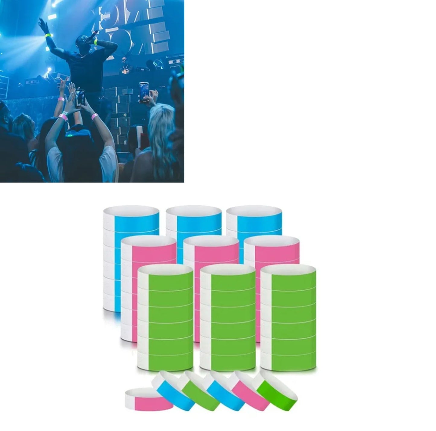 300pcs Synthetic Paper Wristbands Disposable Waterproof Paper Wrist Strap Event Wrist Bands for Amusement Park Green Pink Blue
