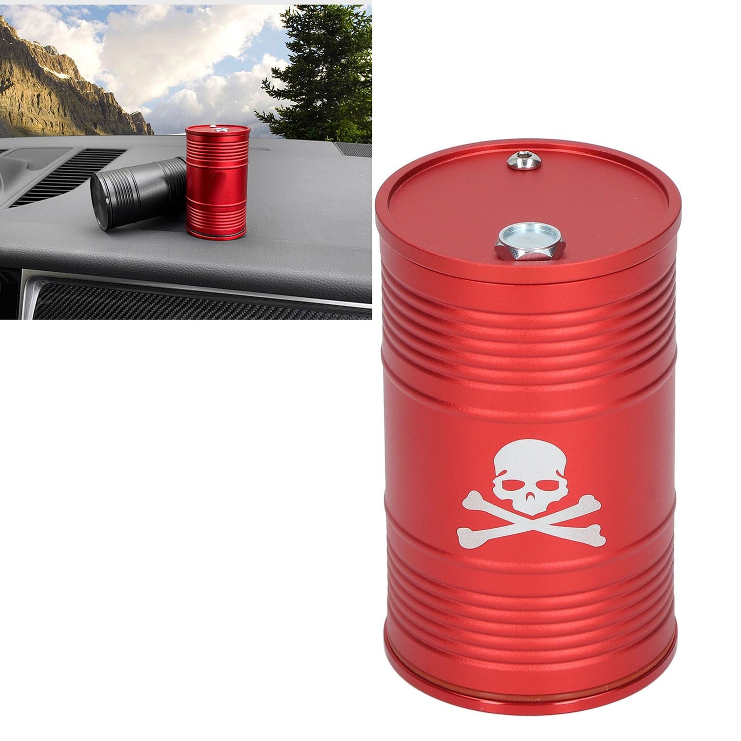 Cigarette Cylinder Ashtray Aluminum Alloy Heat Resistant Portable Car Ashtray for Automobile Red