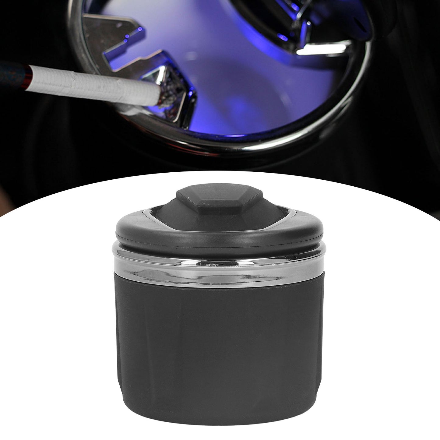 Car Ashtray LED Light with Lid Ceramic Liner Layered Flame Retardant Heat Insulation Smoke Extinguisher Gray