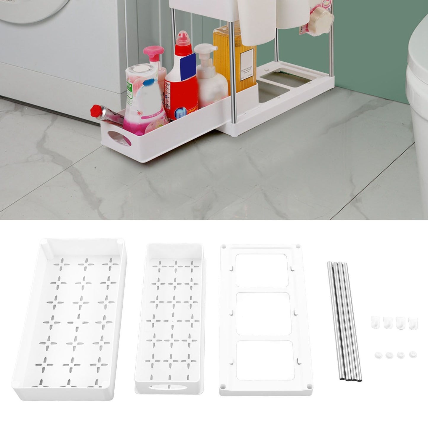 Under Sink Organizers Large Capacity Slide Out Storage Baskets for Bathrooms Kitchens Closets Laundry Rooms Offices White