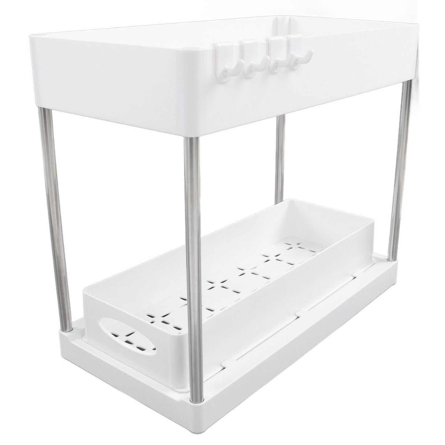 Slide Out Storage Baskets ABS Under Sink Organizer Cabinet Sliding Drawers for Kitchen Bathroom Cosmetic Storage White