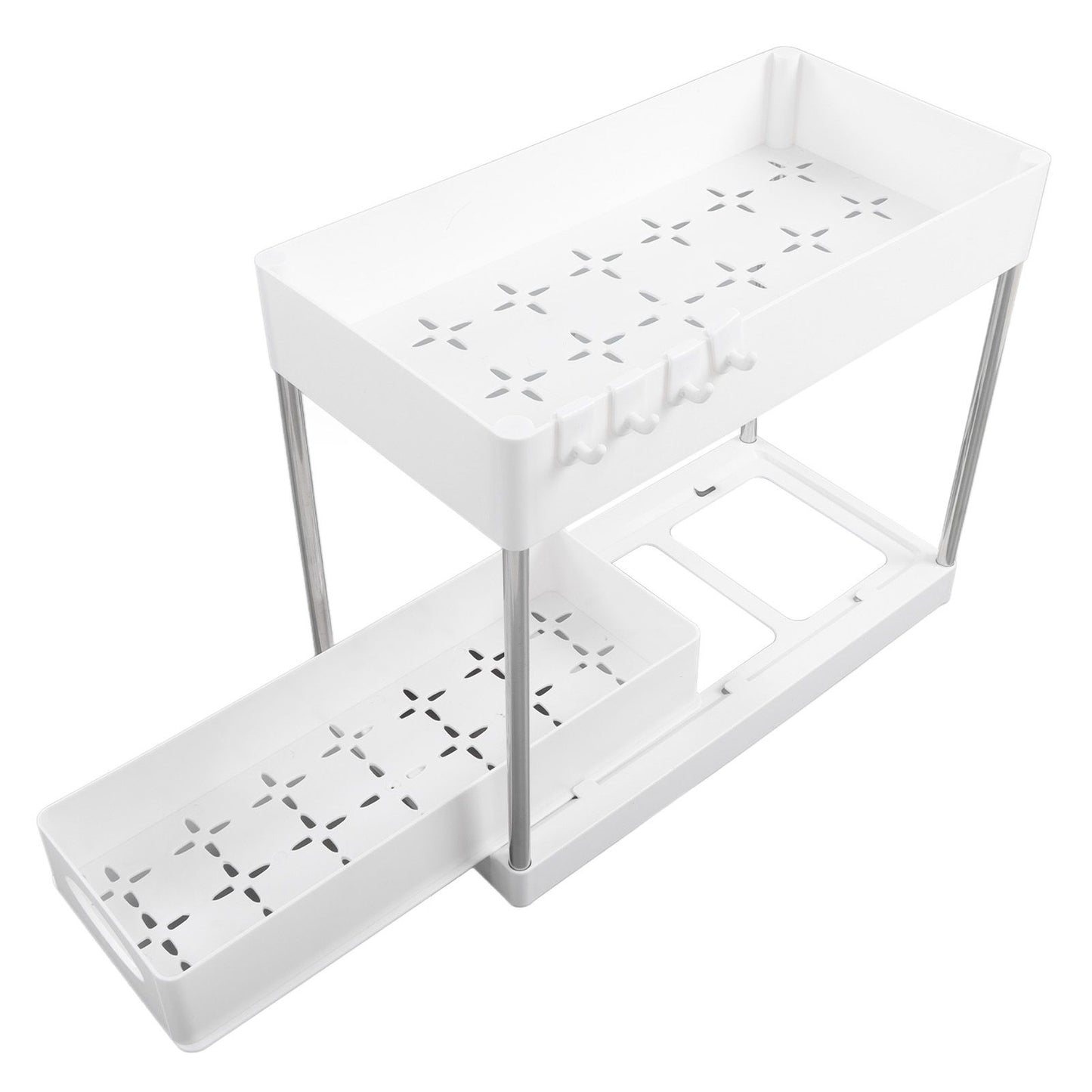 Slide Out Storage Baskets ABS Under Sink Organizer Cabinet Sliding Drawers for Kitchen Bathroom Cosmetic Storage White