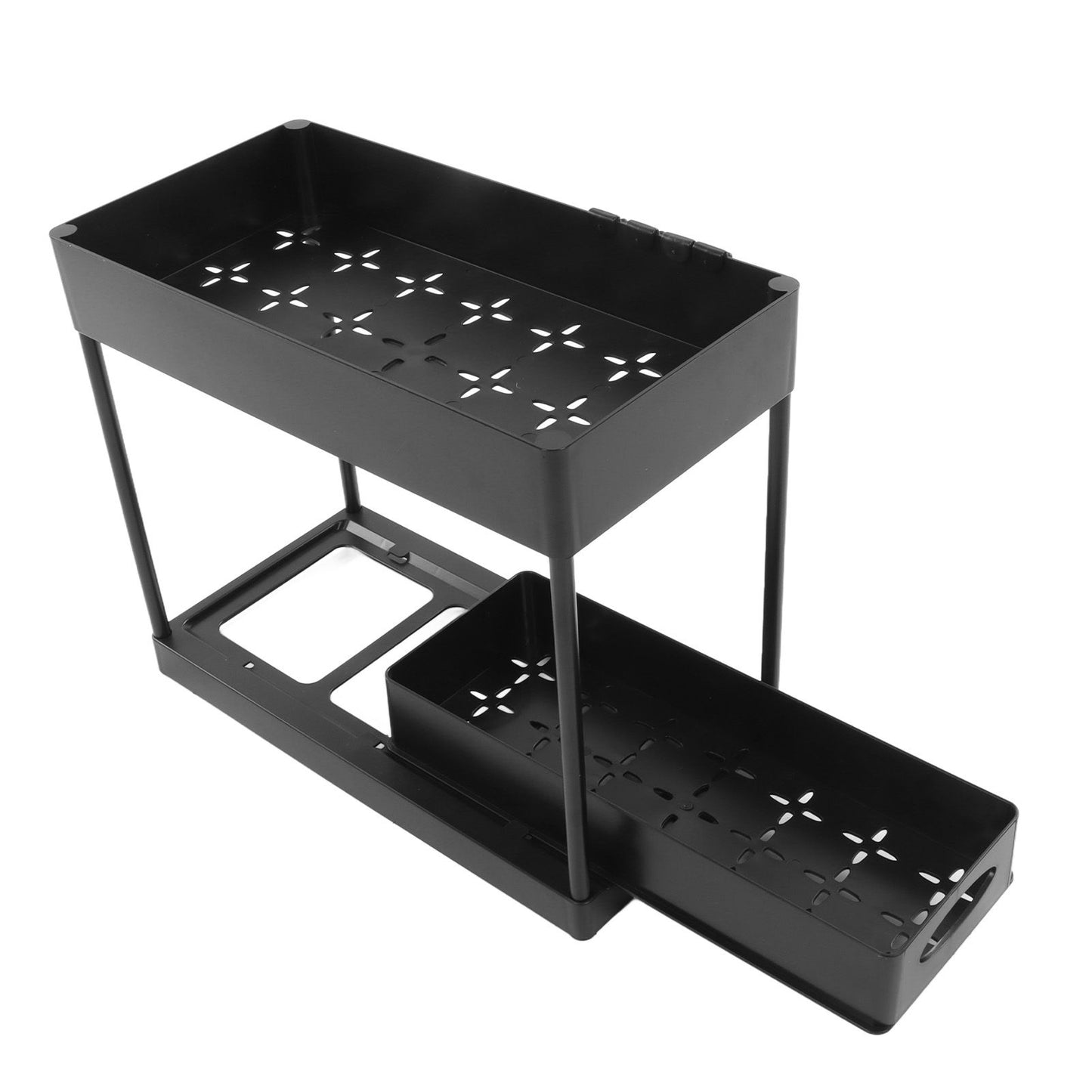 Slide Out Storage Basket Under Sink Organizer for Cabinet Sliding Drawers Countertop Pantry HIPS Black