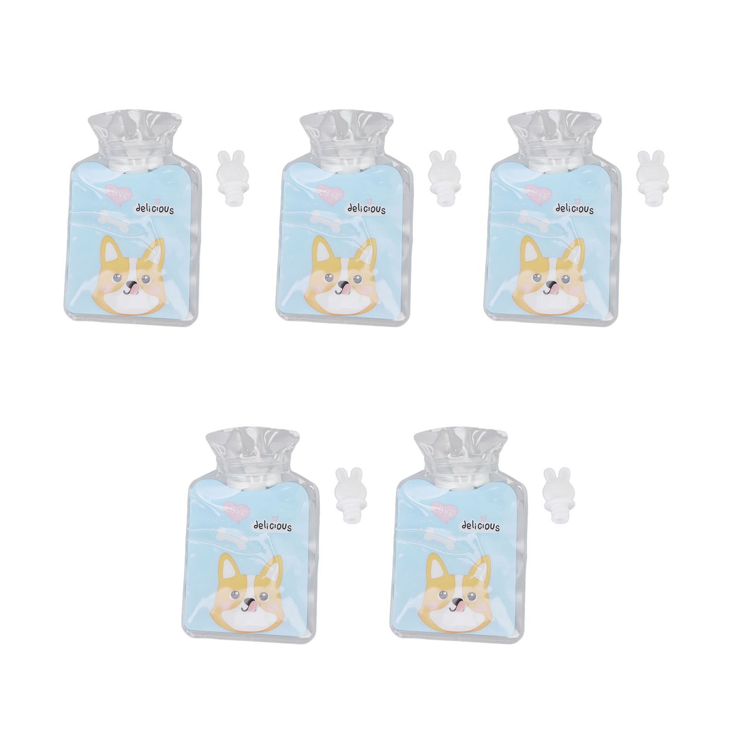 5Pcs Hot Water Bottle Bag Thickened Explosion Proof PVC Leakage Proof Wide Mouth Warm Water Bag Blue Dog Pattern