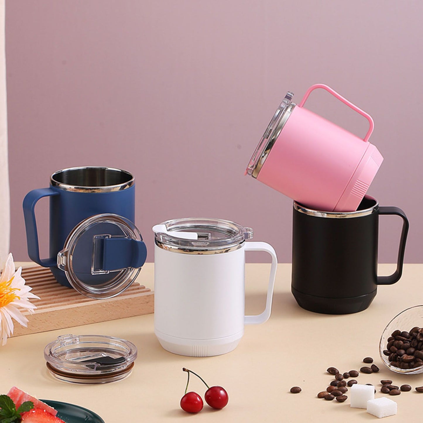 Coffee Mug 460ml 304 Stainless Steel Liner Leakproof Elegant Portable Mug for Outdoor Activities Black