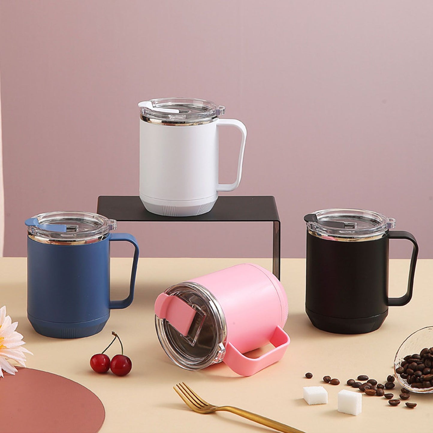 Coffee Mug 460ml 304 Stainless Steel Liner Leakproof Elegant Portable Mug for Outdoor Activities Black