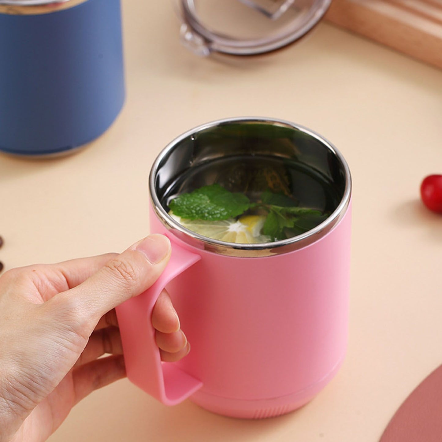 Coffee Mug 460ml 304 Stainless Steel Liner Leakproof Elegant Portable Mug for Outdoor Activities Pink
