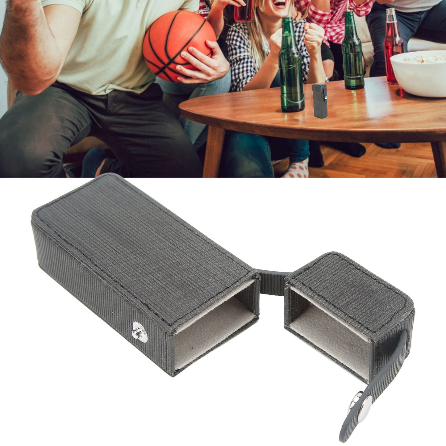 Cigarette Case PU Waterproof Buckle Design Retro Delicate Cigarette Box Gifts for Men Black