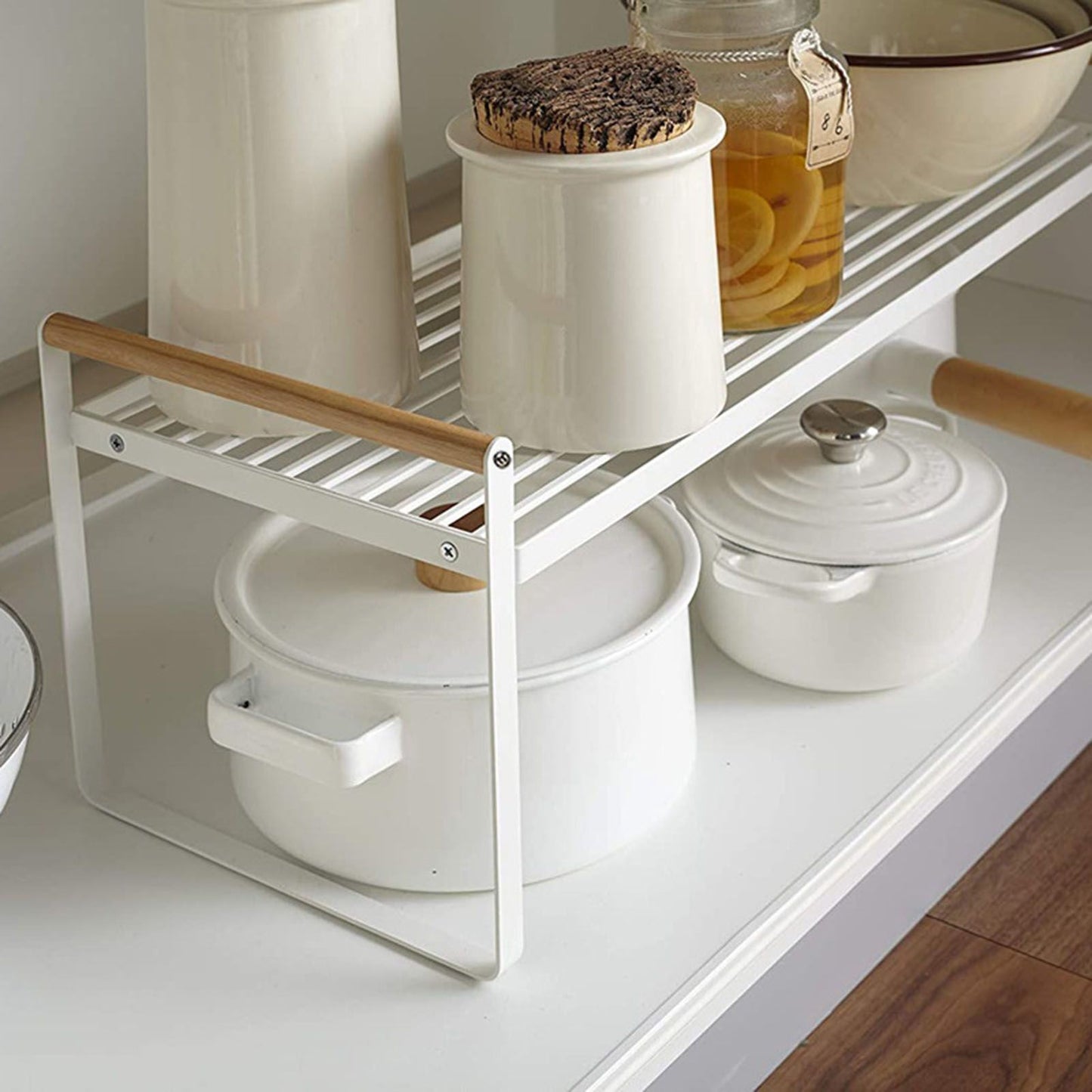 Cabinet Storage Shelf Rack Layered Storage Easy to Install Multifunction Counter Organizer Shelf for Seasoner Bowl Large White