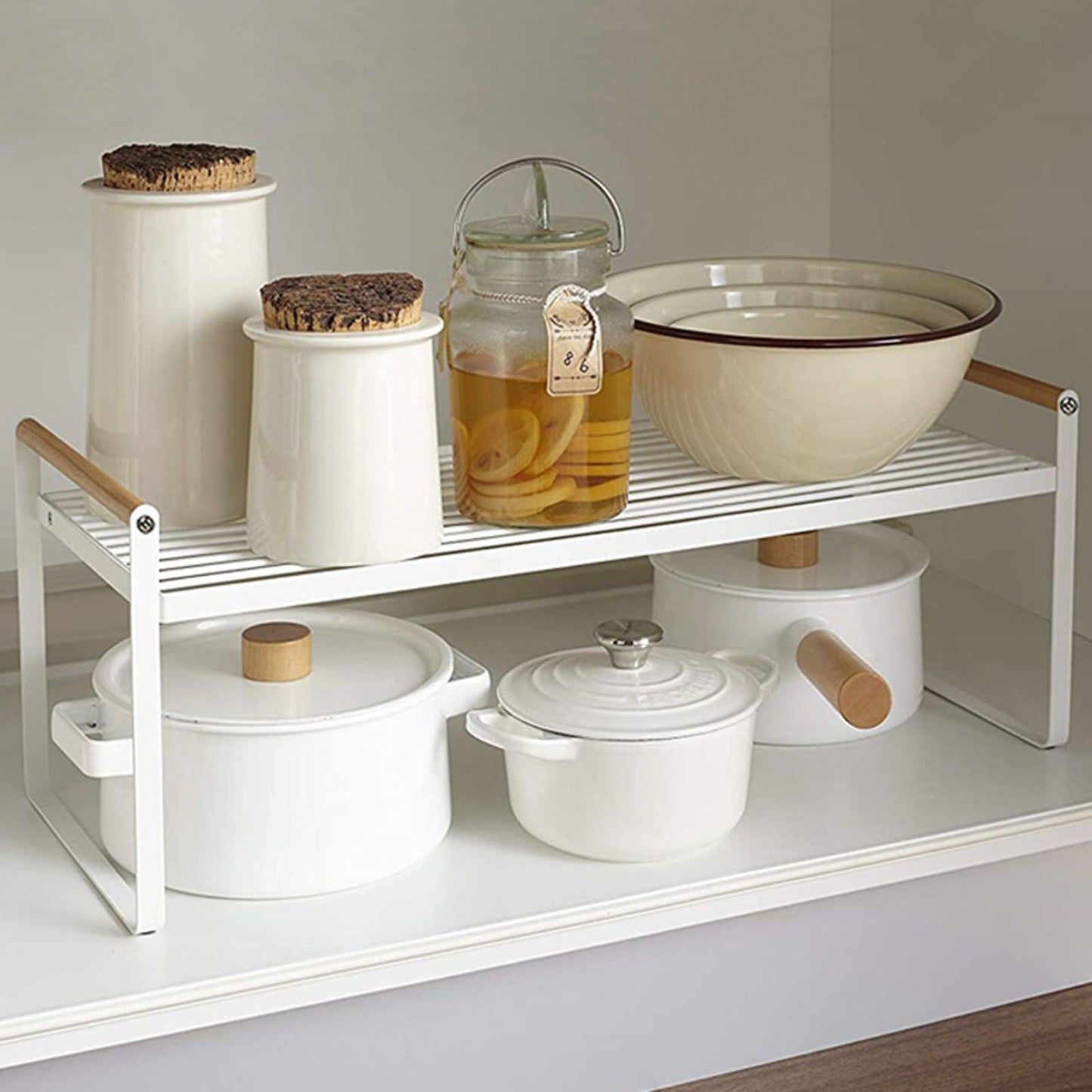 Cabinet Storage Shelf Rack Layered Storage Easy to Install Multifunction Counter Organizer Shelf for Seasoner Bowl Small White