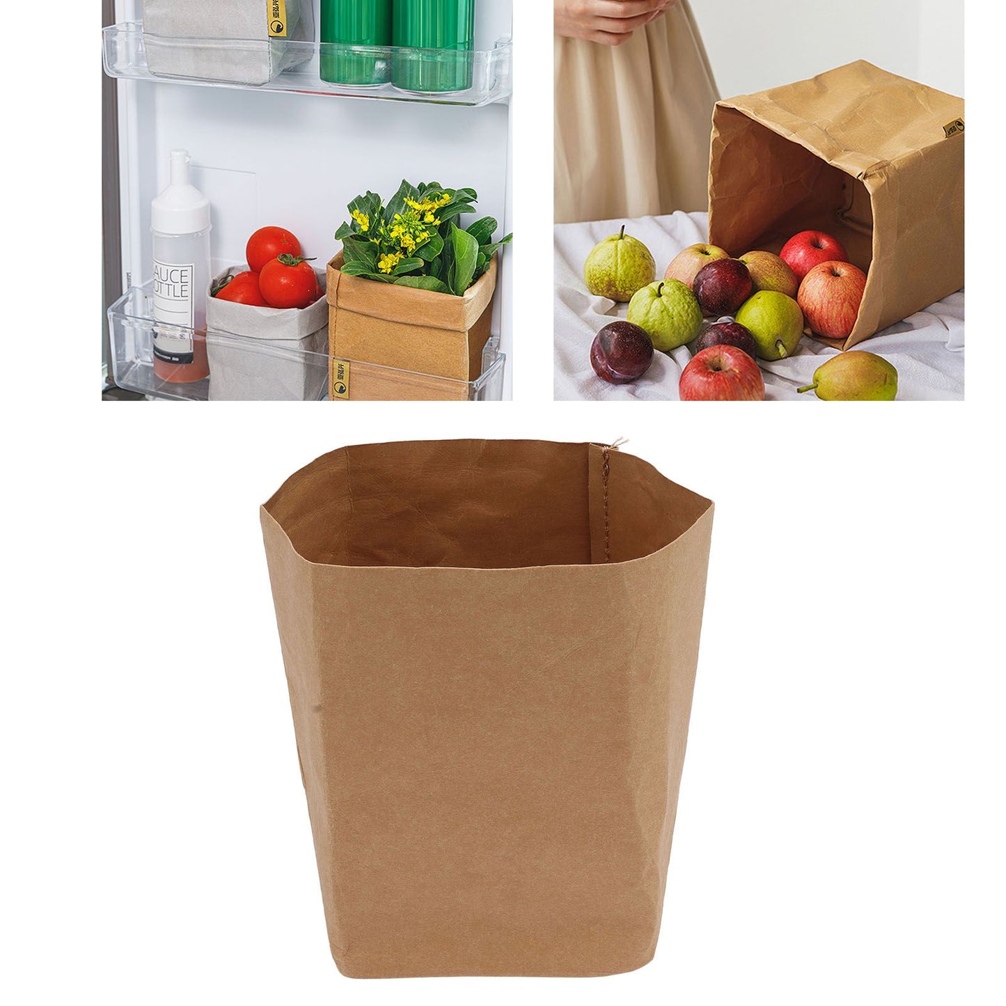 Washed Kraft Paper Bag Waterproof Flowerpot Food Storage Bag for Holding Food Fruits Vegetables Household Sundries L