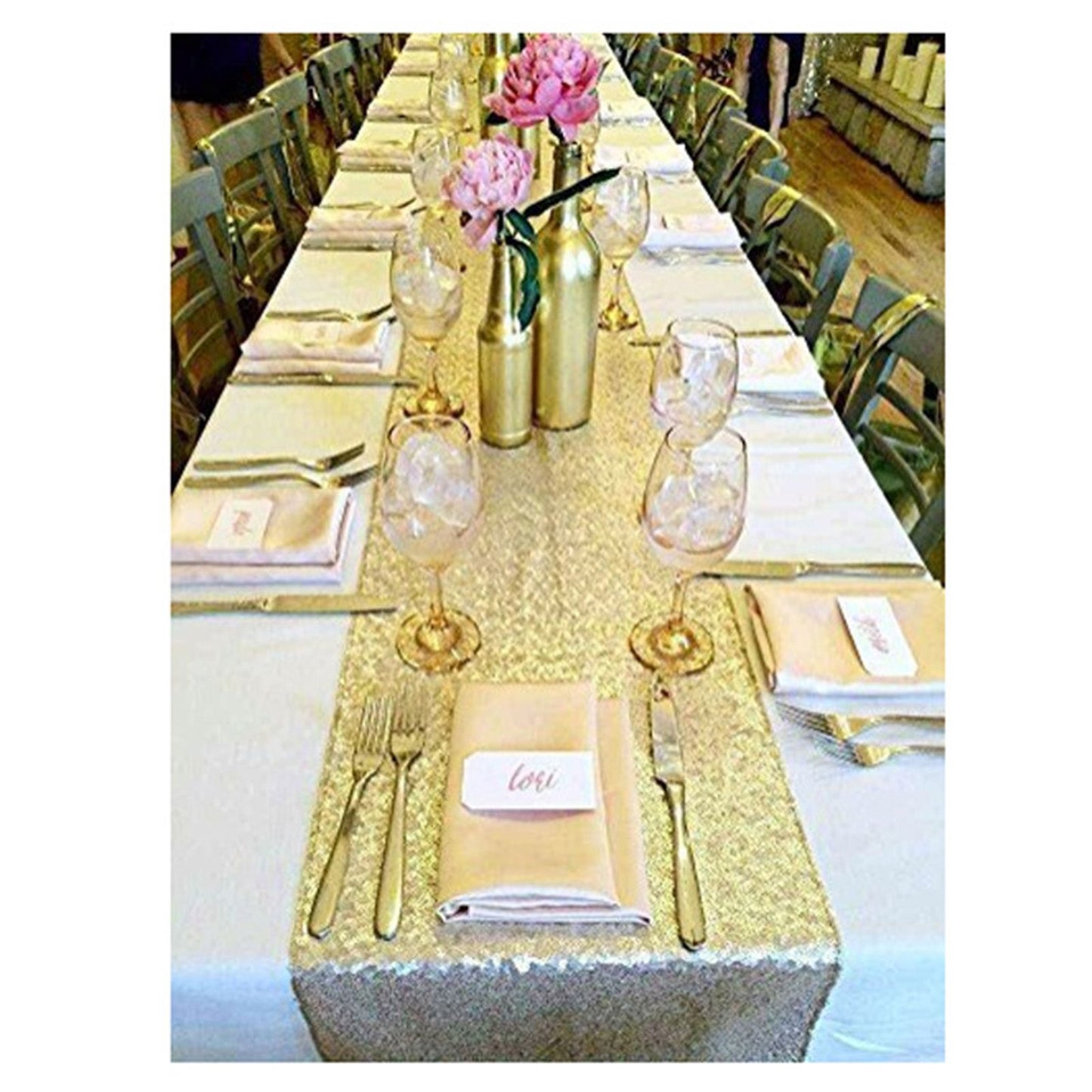 Tablecloth Polyester Fiber with Gold Sequins Table Cover for Table Home Wedding Decoration Or 30x300cm/11.8x118.1in