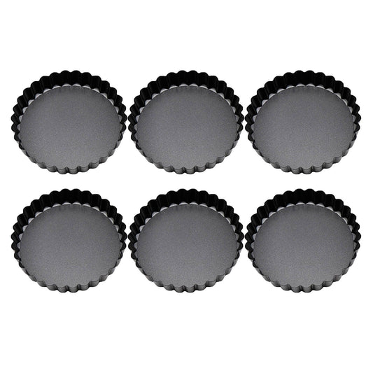 6 Pcs Mini Cake Mould with Removable Bottom 3 Inch Egg Tart Mould Muffin Pans Black Round for Dessert Baking Cooking