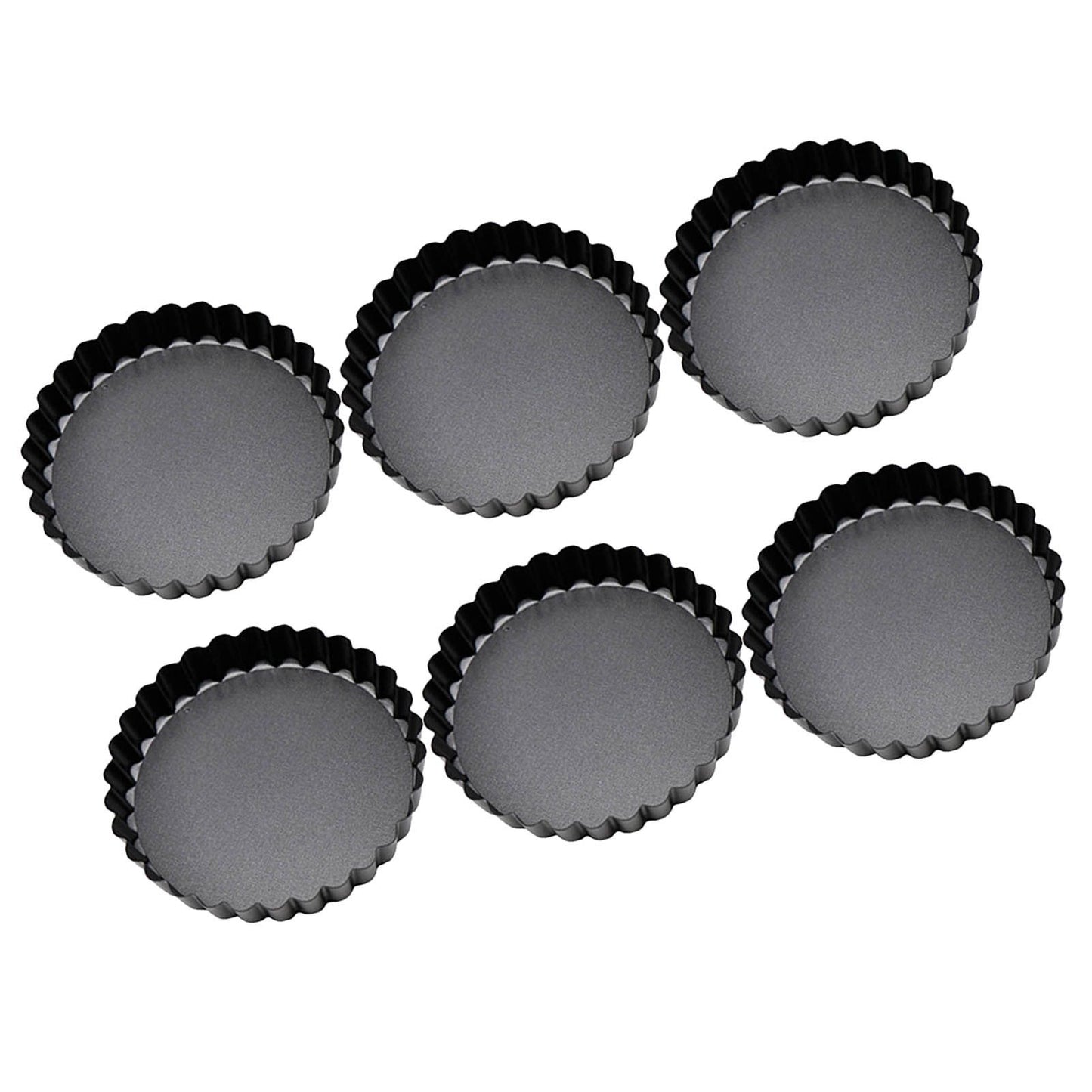 6 Pcs Mini Cake Mould with Removable Bottom 3 Inch Egg Tart Mould Muffin Pans Black Round for Dessert Baking Cooking