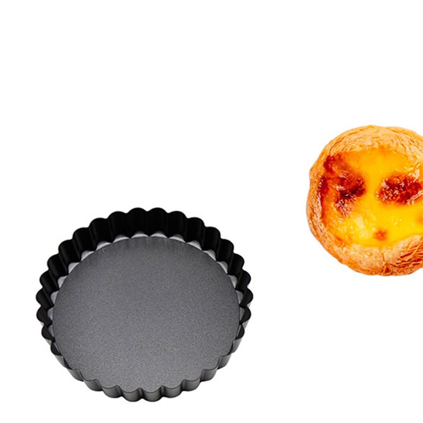 6 Pcs Mini Cake Mould with Removable Bottom 3 Inch Egg Tart Mould Muffin Pans Black Round for Dessert Baking Cooking
