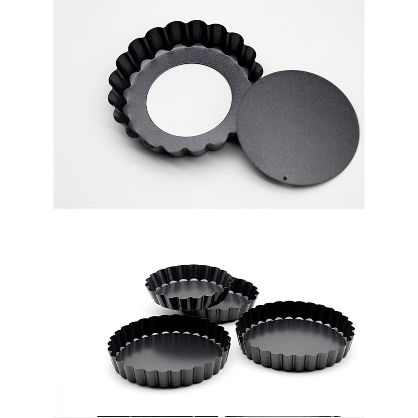 6 Pcs Mini Cake Mould with Removable Bottom 3 Inch Egg Tart Mould Muffin Pans Black Round for Dessert Baking Cooking