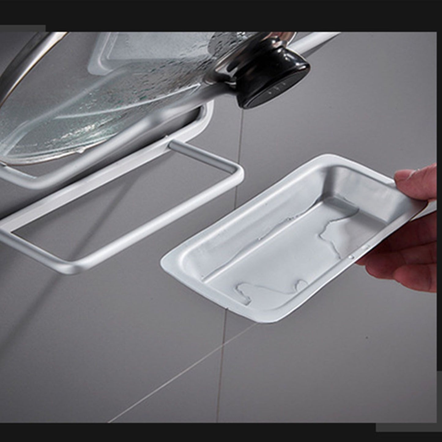 Pot Lid Holder Drilling Free Wall Mounted Space Saving Aluminium Hand Polishing Rustproof for Kitchen 2 Layer