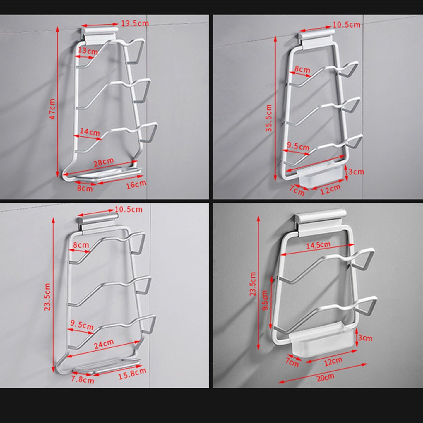 Pot Lid Holder Drilling Free Wall Mounted Space Saving Aluminium Hand Polishing Rustproof for Kitchen 3 Layer