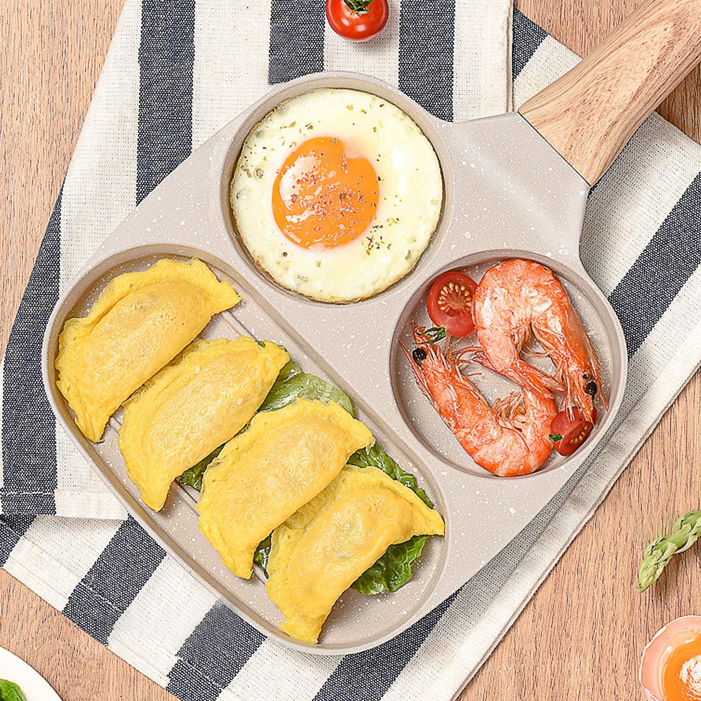 3 in 1 Breakfast Pan Nonstick Aluminum Alloy Labor Saving Pancake Frying Pan for Egg Bacon Universal Type