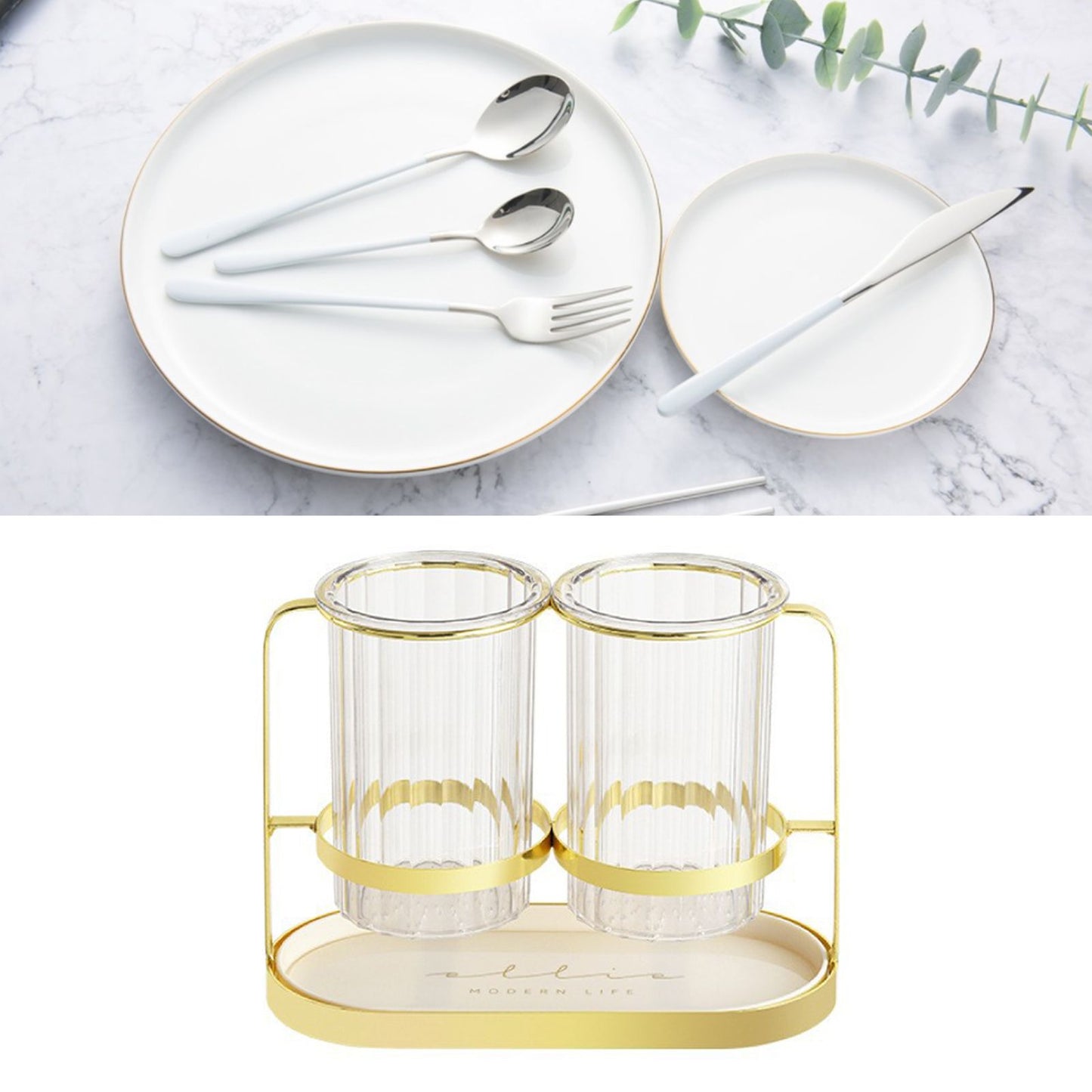 Chopsticks Drying Holder Iron PET Transparent Chopsticks Drying Caddy for Spoons Kitchen Platinum
