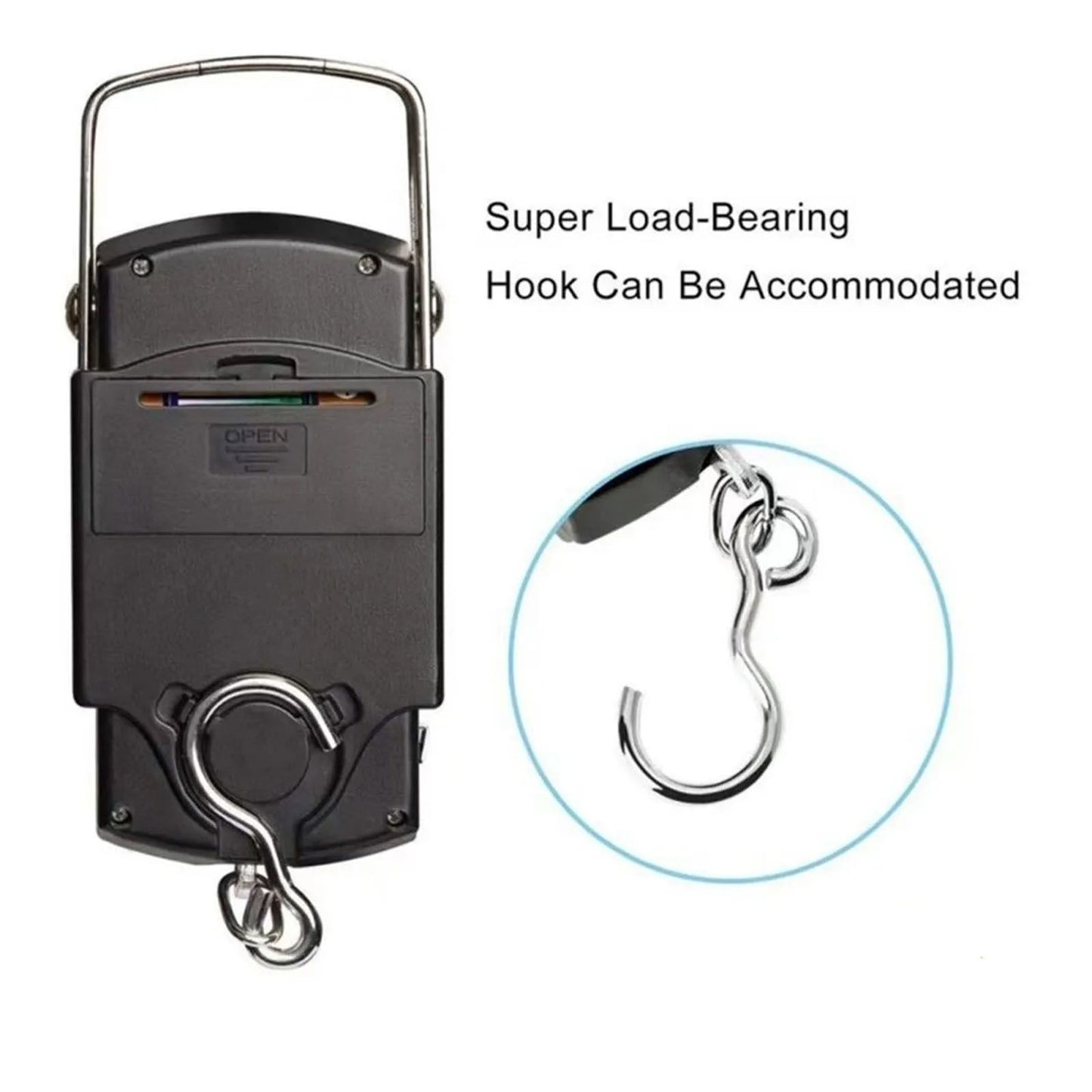 Fishing Scale Portable Compact Clear Display ABS Stainless Steel Convenient Practical Luggage Scale for Outdoor Indoor English (with Tape Measure) 50KG/10G