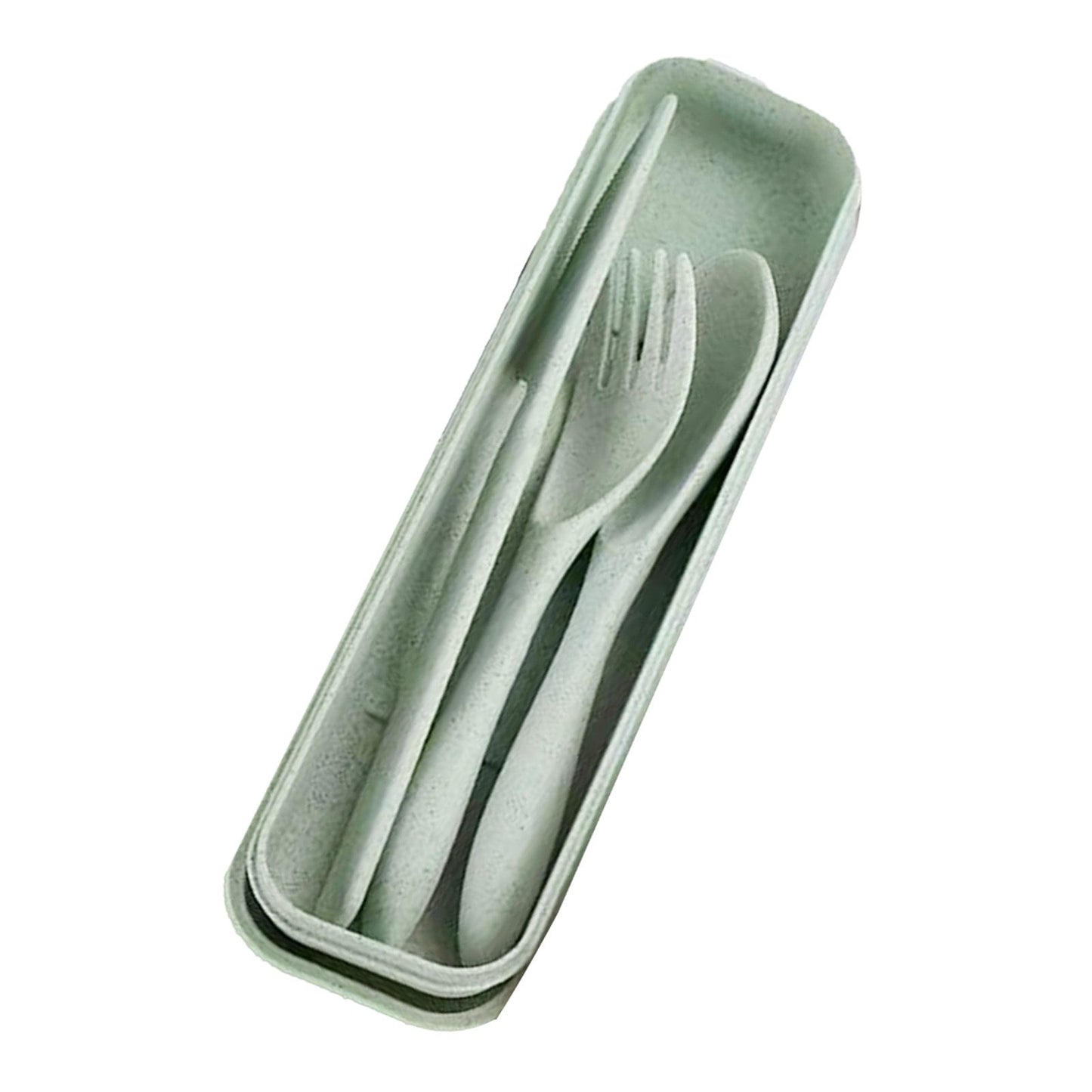 Wheat Straw Cutlery Set Modern Portable Fork Spoon Knife Tableware with Box for Office School Picnic Green