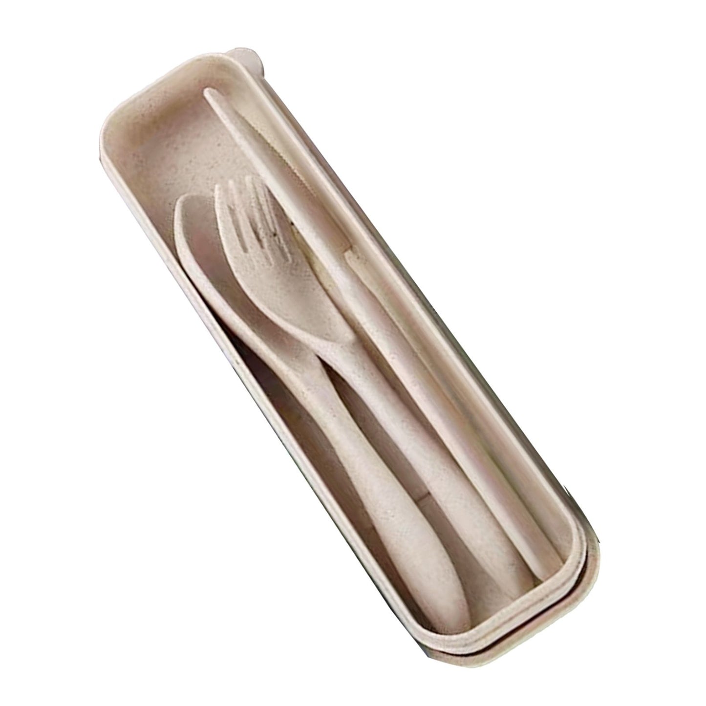 Wheat Straw Cutlery Set Modern Portable Fork Spoon Knife Tableware with Box for Office School Picnic Beige