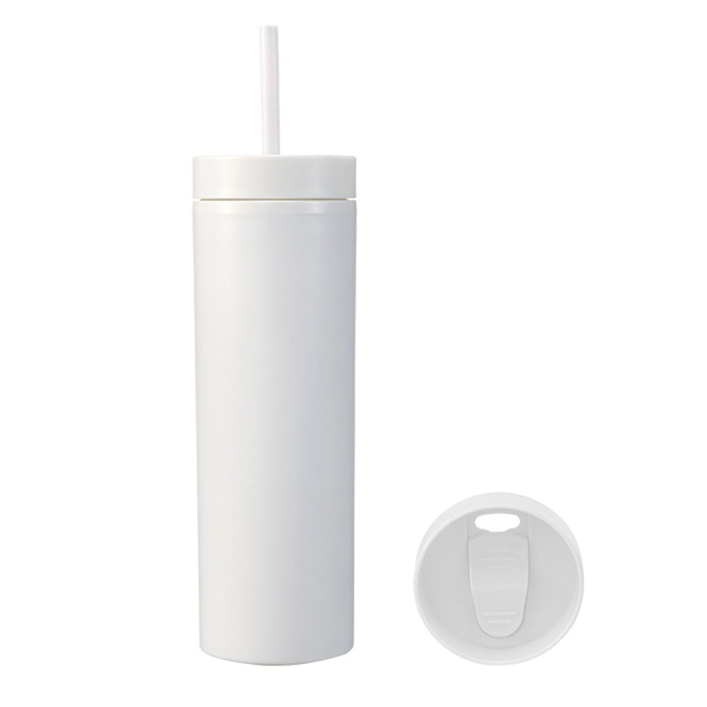 16oz Plastic Tumblers with Lids and Straws Frosting Matte Plastic Drinking Cups for Outdoor Sports White