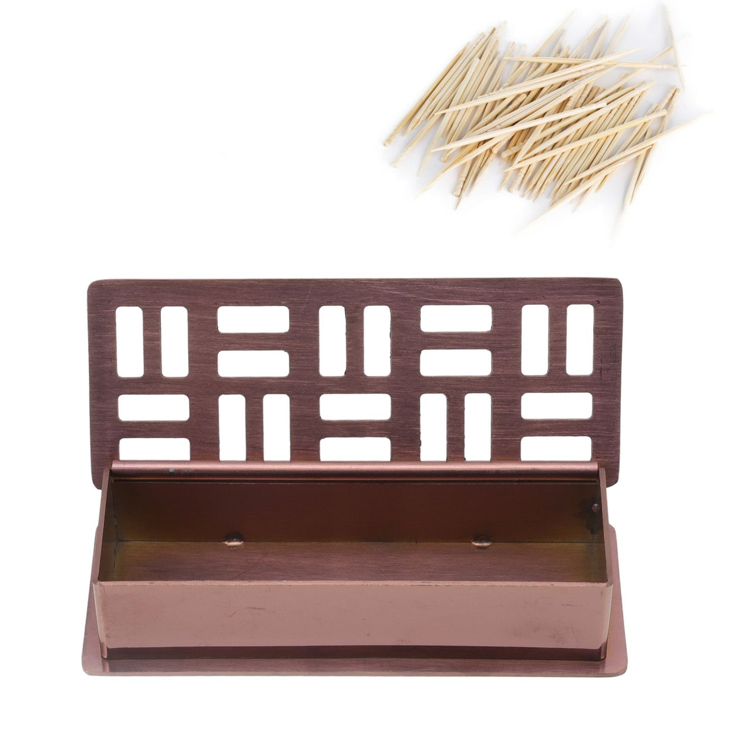Stainless Steel Toothpick Holder Hollowed Out Rust Prevention Rectangle Toothpick Box for Restaurant Hotels Rose Gold