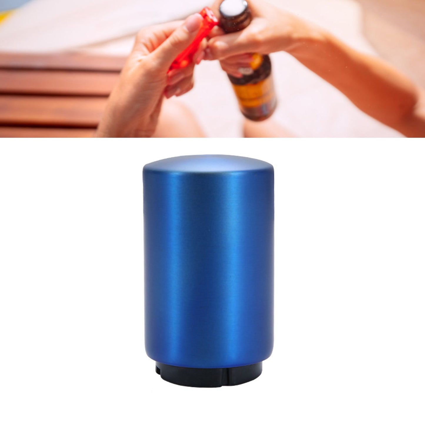 Automatic Bottle Opener Magnetic Stainless Steel Push Down Bottle Lid Opening Tool for Beer Glass Beverage Bottle Blue