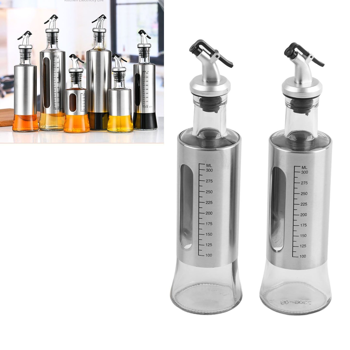 2 Pcs Oil Dispenser Bottle 300ml Thickened Scale Design Visual Seasoning Bottle for Home Kitchen