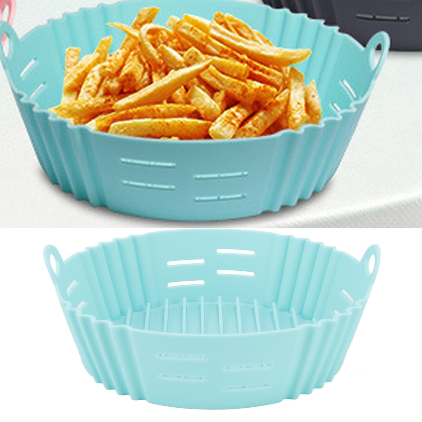 Fryer Silicone Liner Heat Resistant Elastic Washable Food Grade Reusable Fryer Basket for Cooking Blue