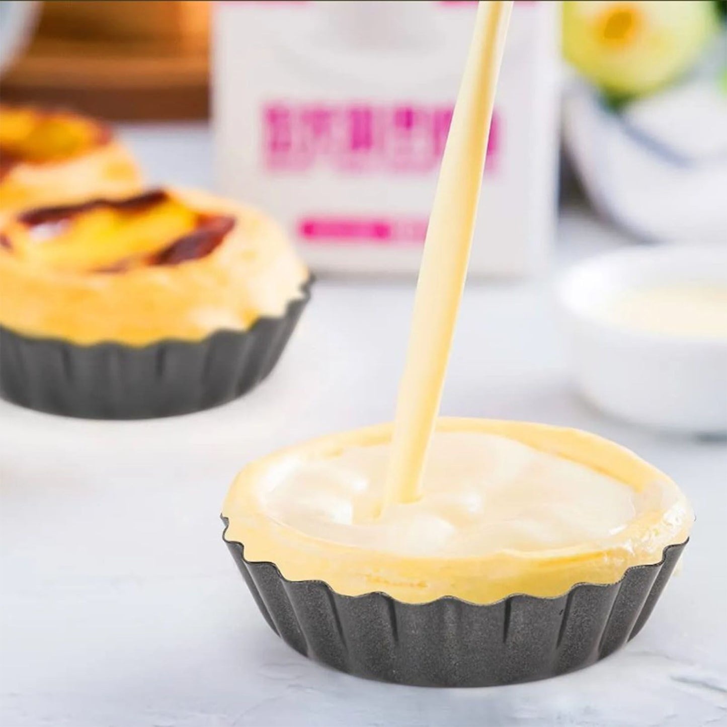 6PCS Removable Bottom Tart Pan Non Stick Coating Carbon Steel Black Quiche Pan for Kitchen